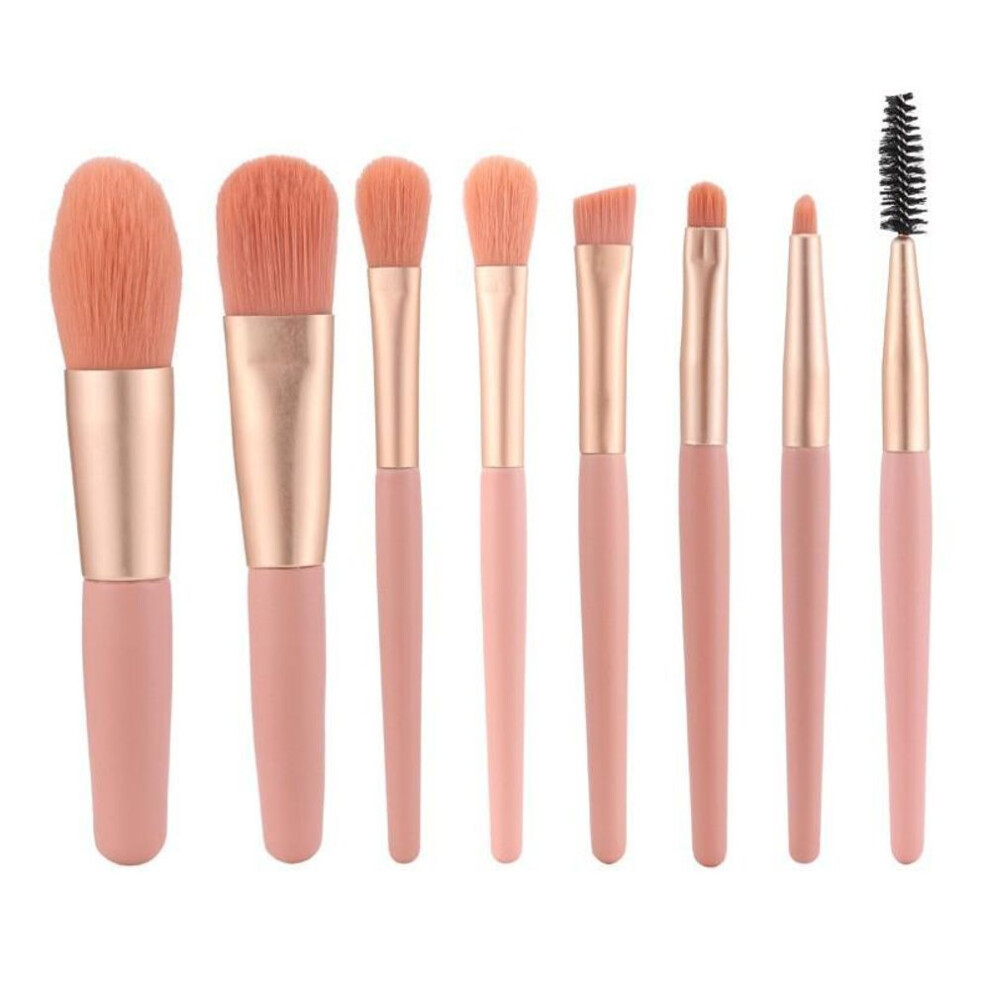 (pink) 8 Pcs Mini Travel Portable Soft Makeup Brushes Set Eye Shadow Foundation Powder Eyelash Lip Concealer Blush Make Up Brush Set