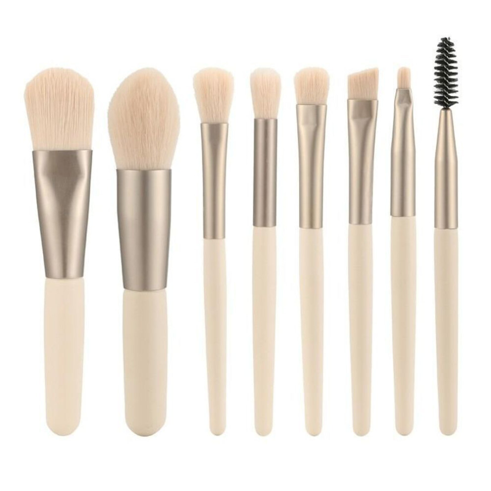 (beige) 8 Pcs Mini Travel Portable Soft Makeup Brushes Set Eye Shadow Foundation Powder Eyelash Lip Concealer Blush Make Up Brush Set