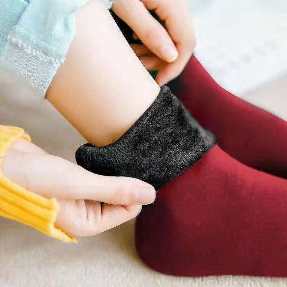 (wine red, One size) New Women Winter Warm Thicken Thermal Soft Casual Solid Color Socks Wool Cashmere Home Snow Boots Velvet Home Floor Sock