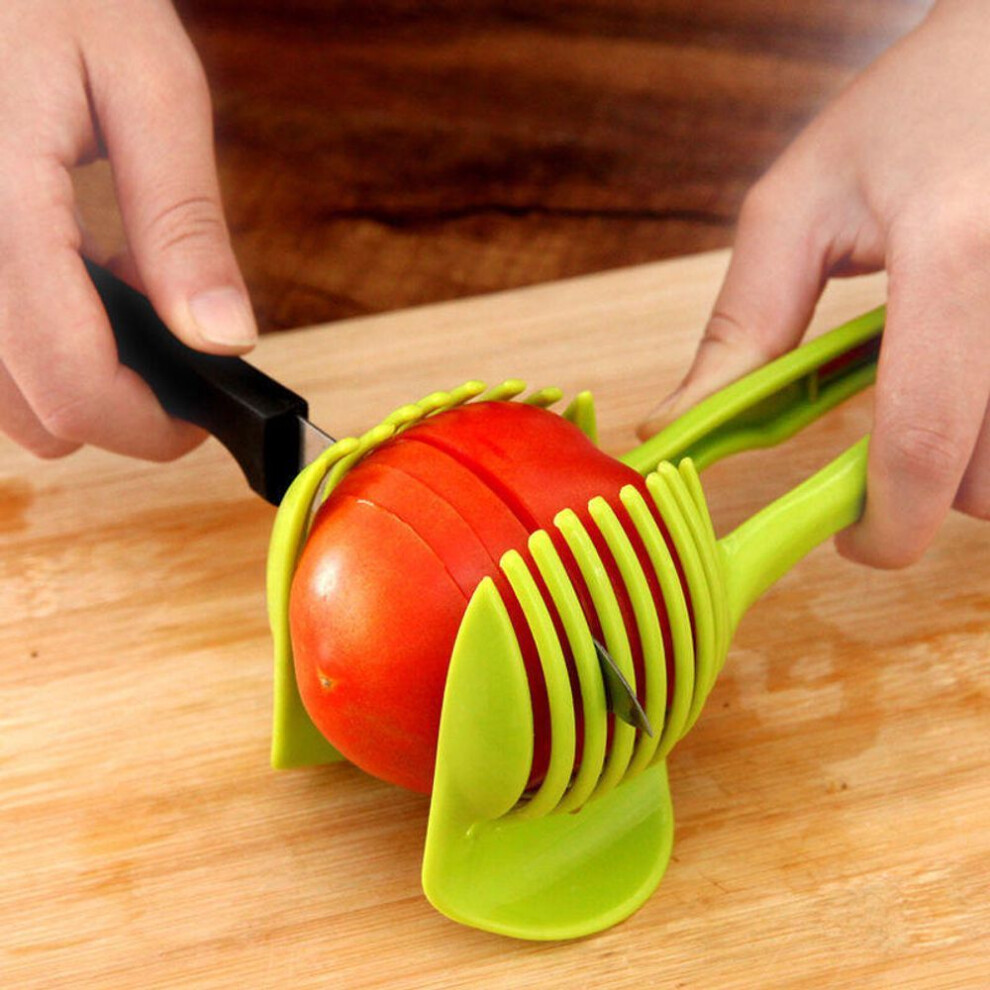 (green) 1 Pc Plastic Potato Slicer Tomato Cutter Tool Shreadders Lemon Cutting Holder Cooking Tools