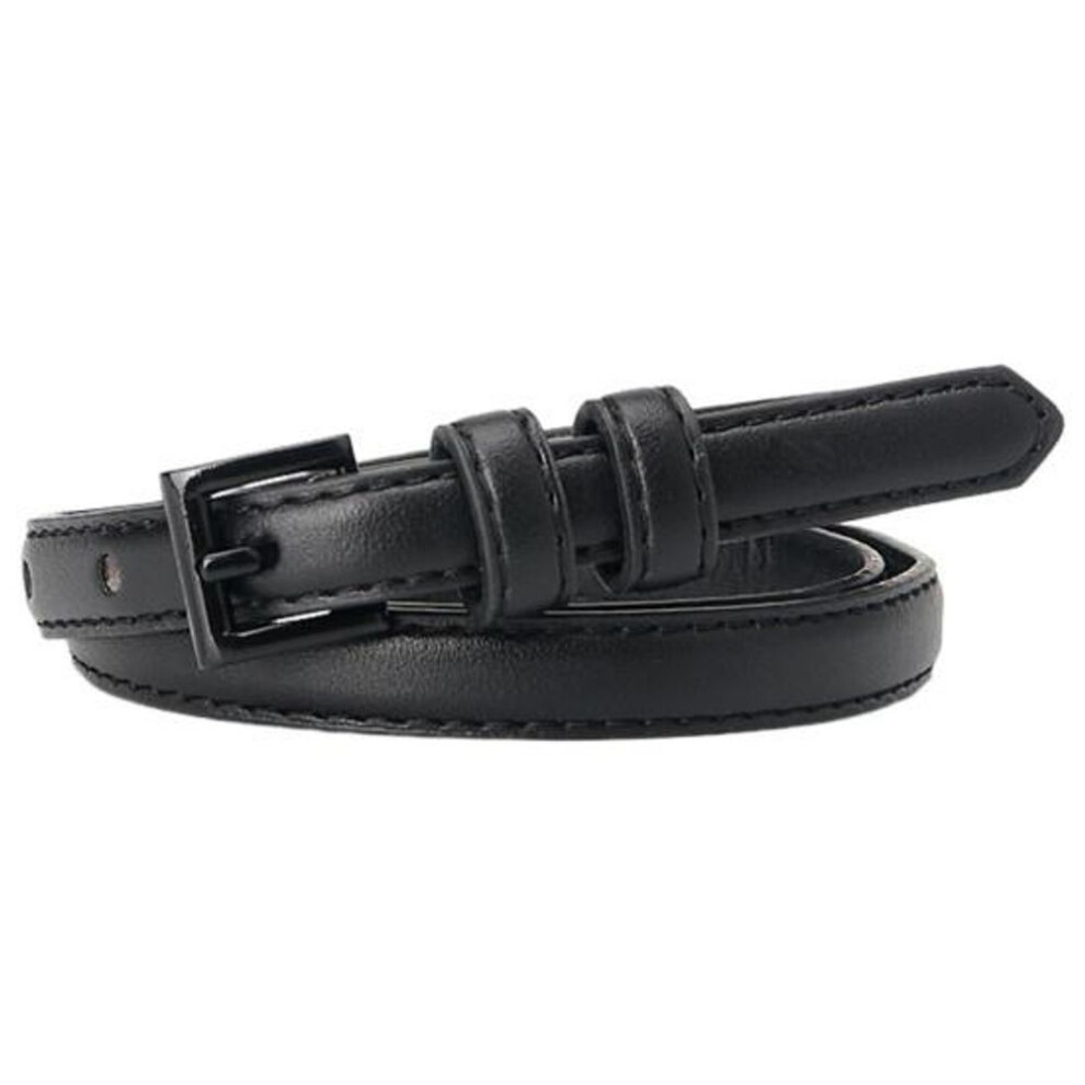 (black) Women Thin Pants Belt Solid Color Faux Leather Waistband Adjustable Length Multi Holes Design Jeans Belt