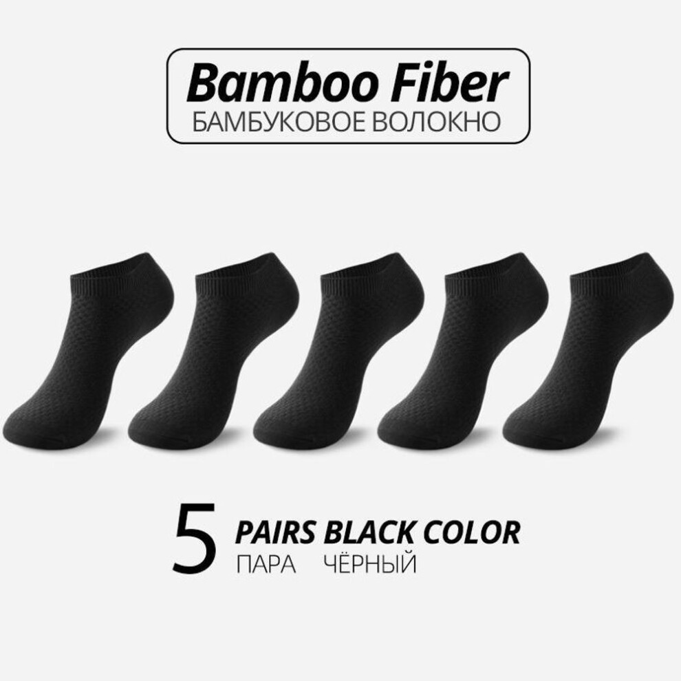 (black, EUR 39-45(US 6-11)) 5 Pairs Men's Socks Bamboo Fiber Short Ankle Socks Summer Winter Business Breathable Man Sox