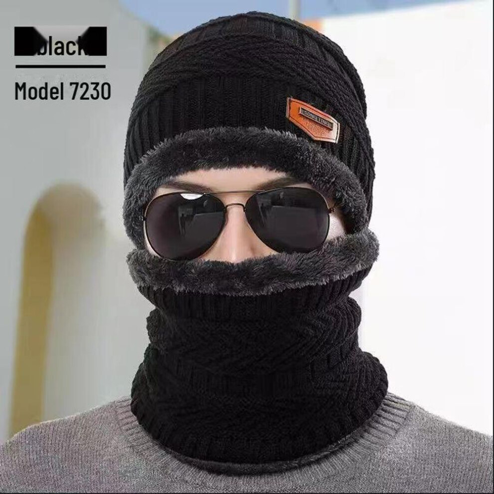(black) Men&apos;s Autumn/winter Knitted Scarf & Hat Set - Cold-proof & Warm Earmuffs, Pullover Neck Scarf, Wool Outdoor Hat