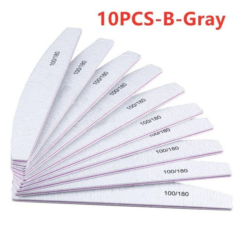 (silver grey, Type B) 10pcs/set Nail File Buffer Double Side Of The Nail File Buffer 100/180 Trimmer Lime Buffer Acrylic Nail File Nail Art Tools