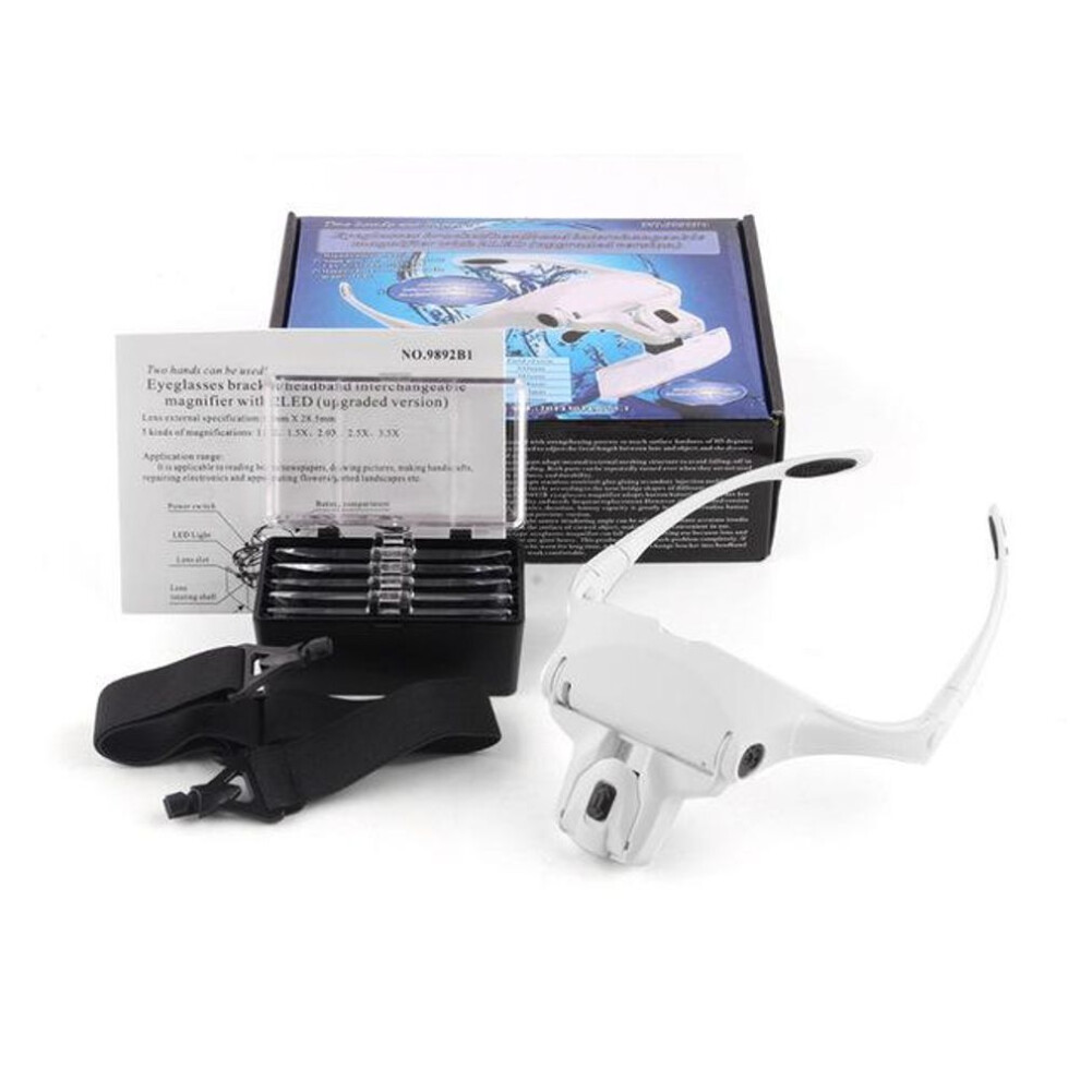 (white) 5 Lens Adjustable Magnifier Eyelash Extension Led Headband Lights Lamp Eyelash Grafting Repair Tattoo Makeup Tools