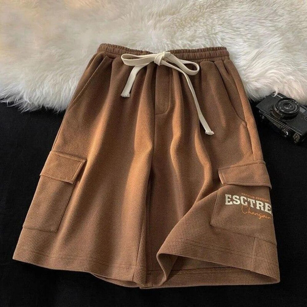 (brown, S) Sports Shorts Ladies Summer Large Size Loose Straight High Waist Slim Casual Wide Leg Five-point Pants Running Shorts For Women