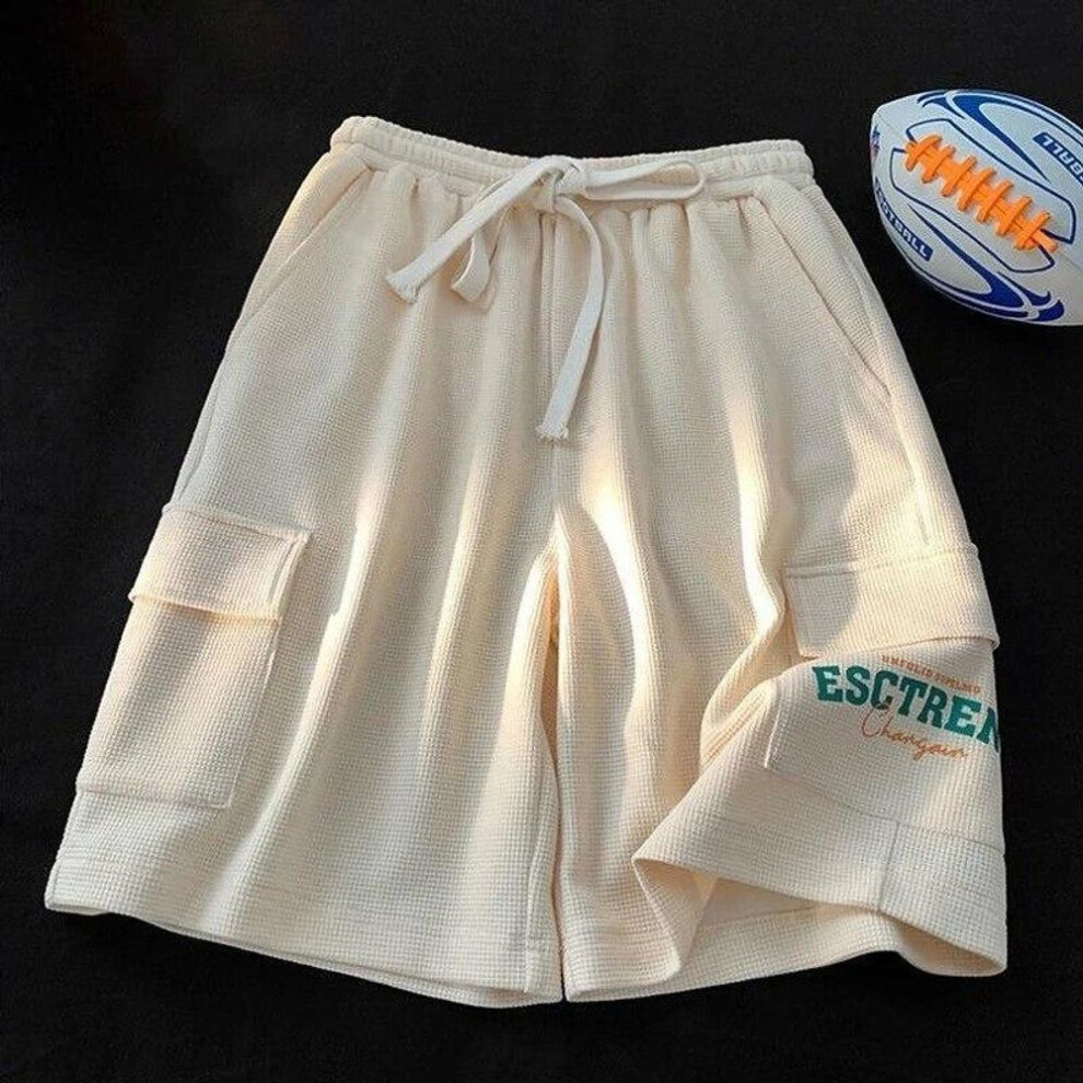(beige, L) Sports Shorts Ladies Summer Large Size Loose Straight High Waist Slim Casual Wide Leg Five-point Pants Running Shorts for Women