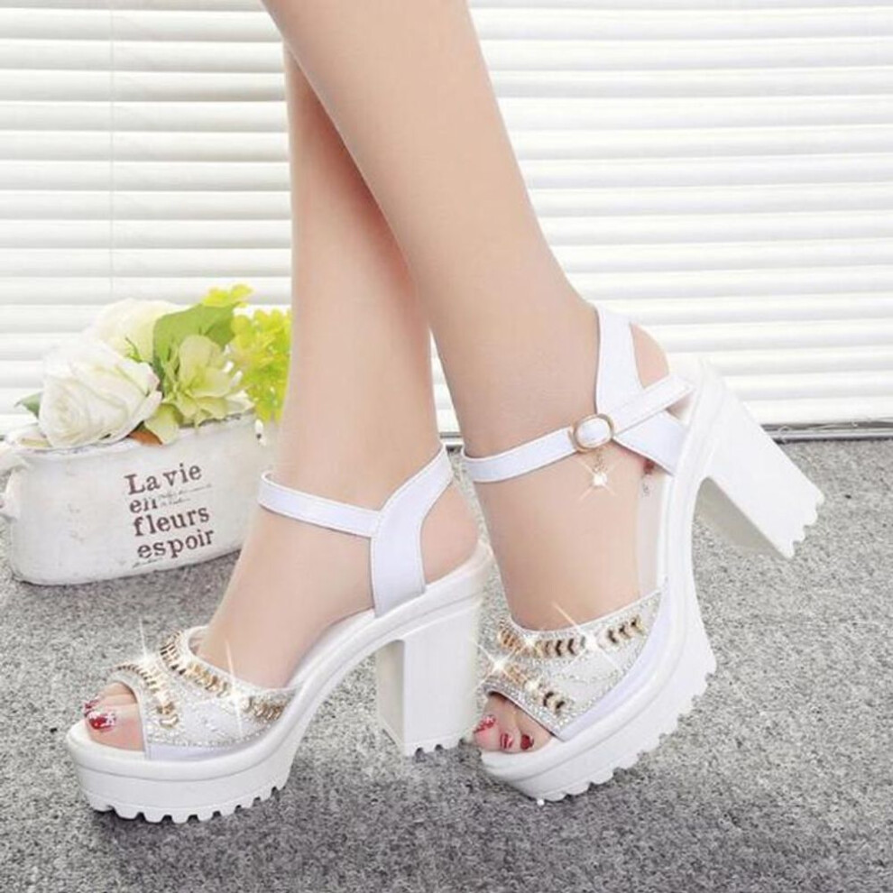 (white, 37) Women Elegant Wedges Sandals Shoes Summer Pumps Platform Sandal Roman Wedges Crystal Peep Toe Sandals Sandali