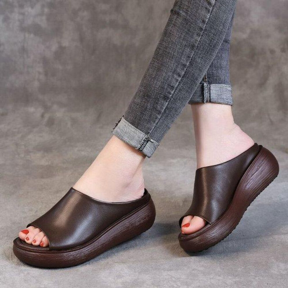 (brown, 36) Fashion Spring Autumn Outdoor Women Slippers Summer Leather Shoes Platform Slippers Women Black