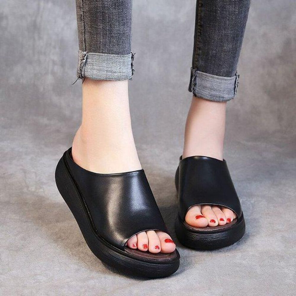 (black, 40) Fashion Spring Autumn Outdoor Women Slippers Summer Leather Shoes Platform Slippers Women Black
