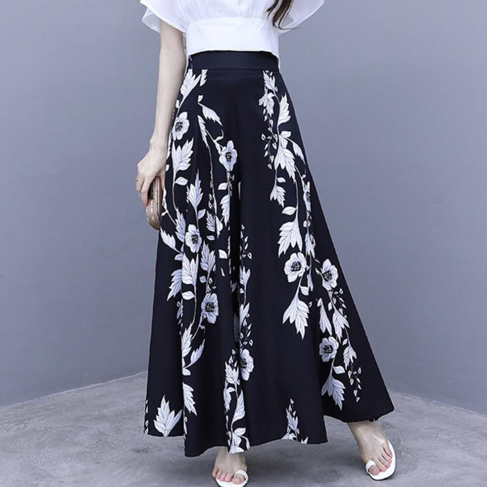 (black, L) Summer Loose Wide-leg Pants Women Chiffon Skirt Pants High Waist Casual Pants Thin Section Plus Size