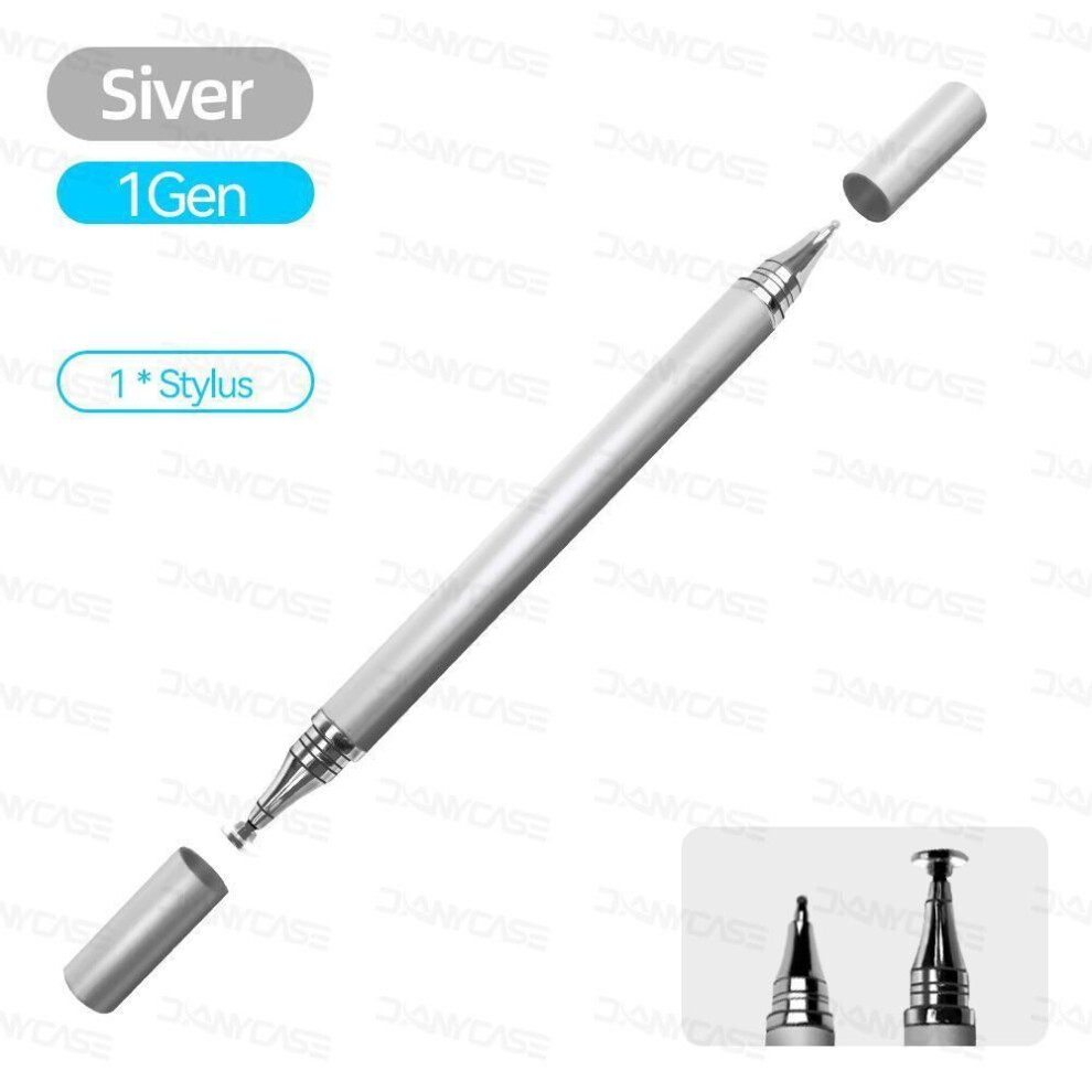 (silver) 2 In 1 Universal Stylus Pen For Tablet Mobile Android Ios Phone Ipad Accessories Drawing Tablet Capacitive Screen Touch Pen