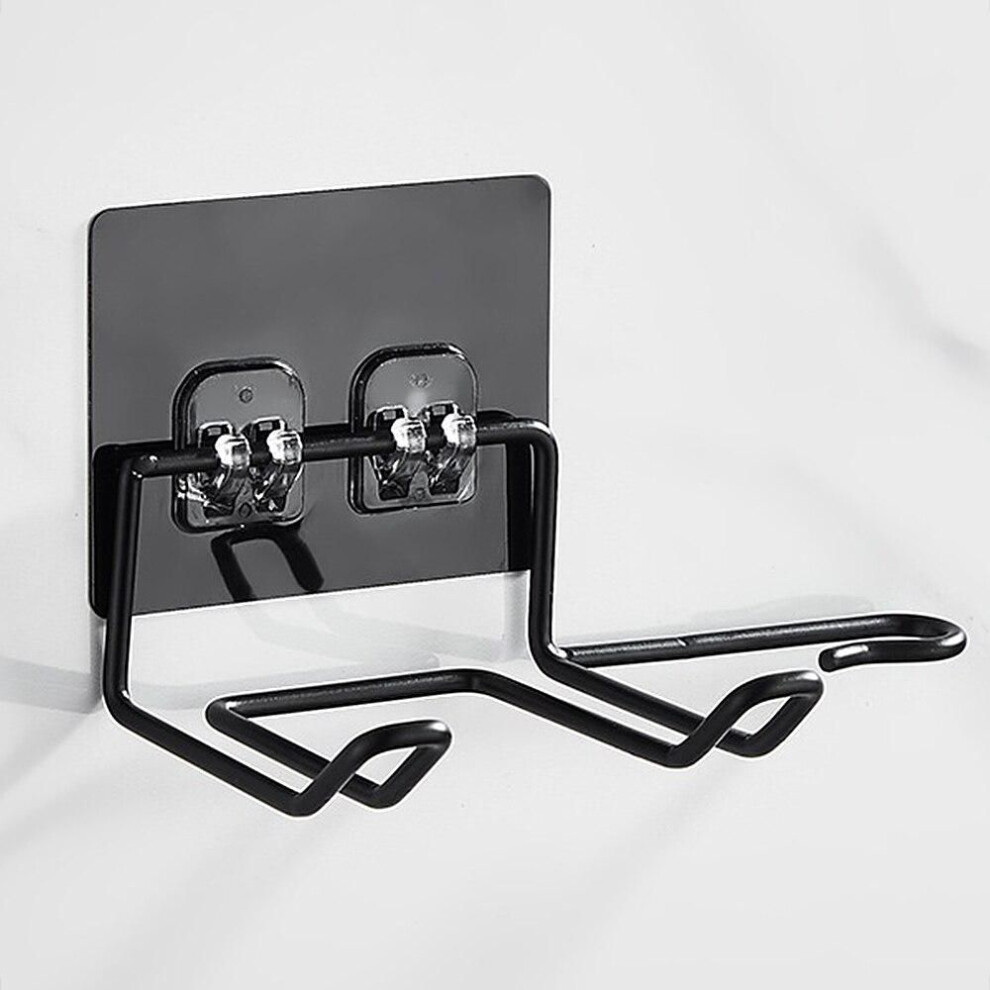 (black) Wall Mounted Hair Dryer Holder Rack with Storage