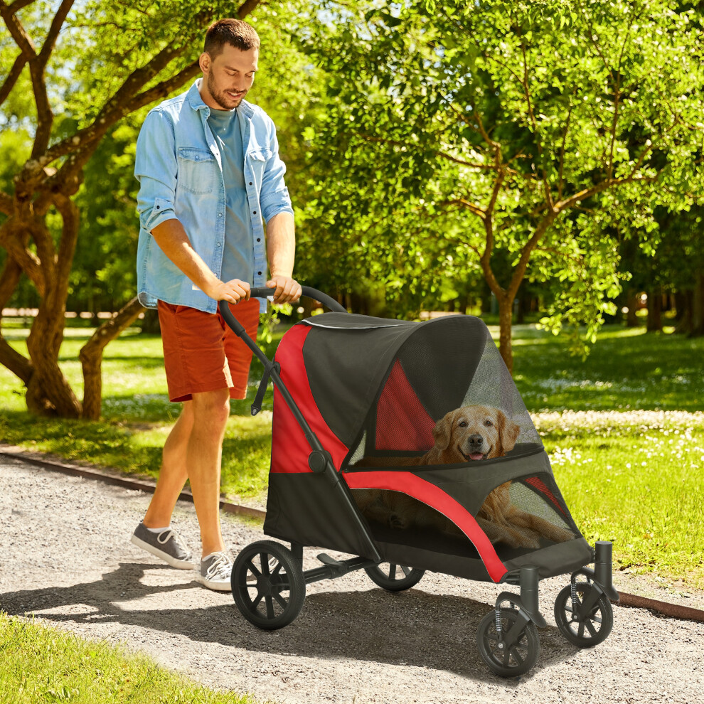 PawHut Foldable Pet Stroller for Large Dogs, Red/Black