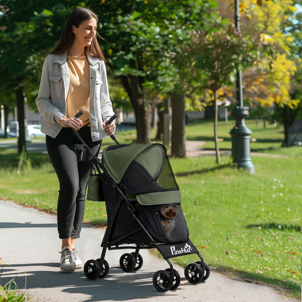 Pawhut Dark/Green Lightweight Foldable Dog Stroller For Mini Dogs,