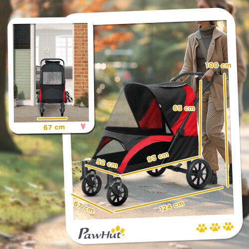 PawHut PawHut Foldable Pet Stroller for Large Dogs, Red/Black 2