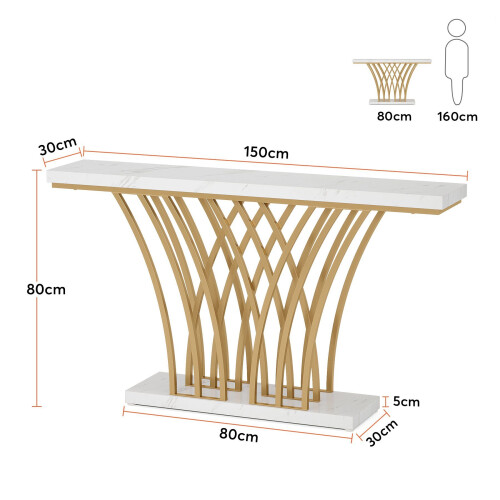 Tribesigns Console Tribesigns Table console dorée, 150 x 29,5 x 80 cm Table d'entrée moderne 1