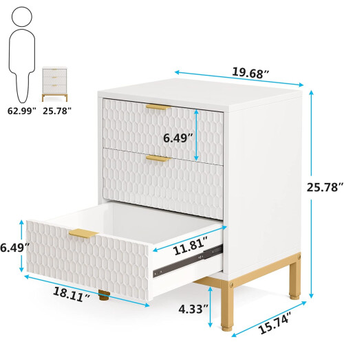 Tribesigns Tribesigns Bedside Table Modern Bedside Table, 65.5 cm High, Bedside Table with 3 Drawers (1 pc) 2