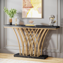 Console Tribesigns Table console dorée, 150 x 29,5 x 80 cm Table d'entrée moderne