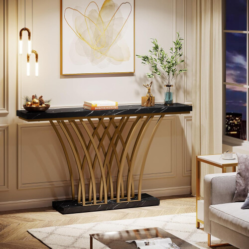 Tribesigns Console Tribesigns Table console dorée, 150 x 29,5 x 80 cm Table d'entrée moderne 1