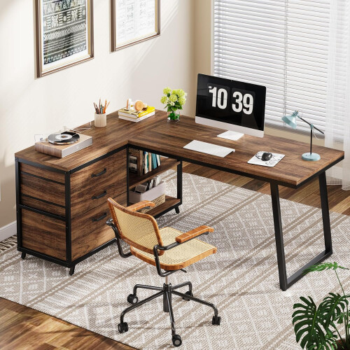Tribesigns Bureau d'ordinateur Tribesigns, bureau d'angle réversible en forme de L avec 3 tiroirs 1