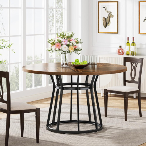 Tribesigns Tribesigns dining table 120cm, round kitchen table with wooden structure surface for 4 people