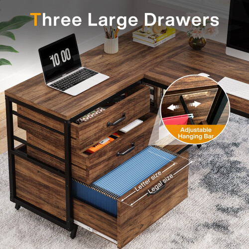 Tribesigns Bureau d'ordinateur Tribesigns, bureau d'angle réversible en forme de L avec 3 tiroirs 2