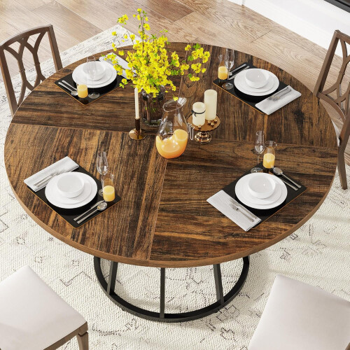 Tribesigns Tribesigns dining table 120cm, round kitchen table with wooden structure surface for 4 people 2