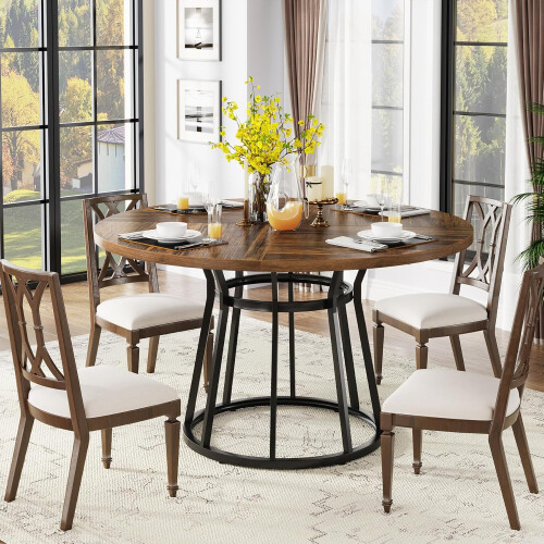 Tribesigns Tribesigns dining table 120cm, round kitchen table with wooden structure surface for 4 people 1