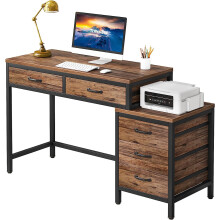 Bureau d'ordinateur Tribesigns avec 5 tiroirs, bureaux à domicile avec armoire à tiroirs