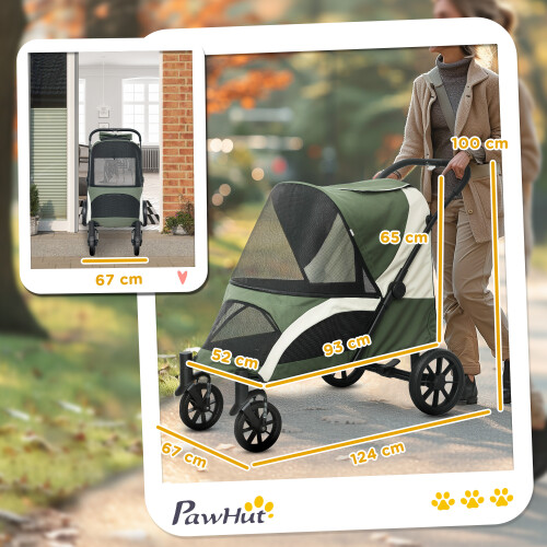 PawHut PawHut Foldable Pet Stroller for Large Dogs, Dark Green 2
