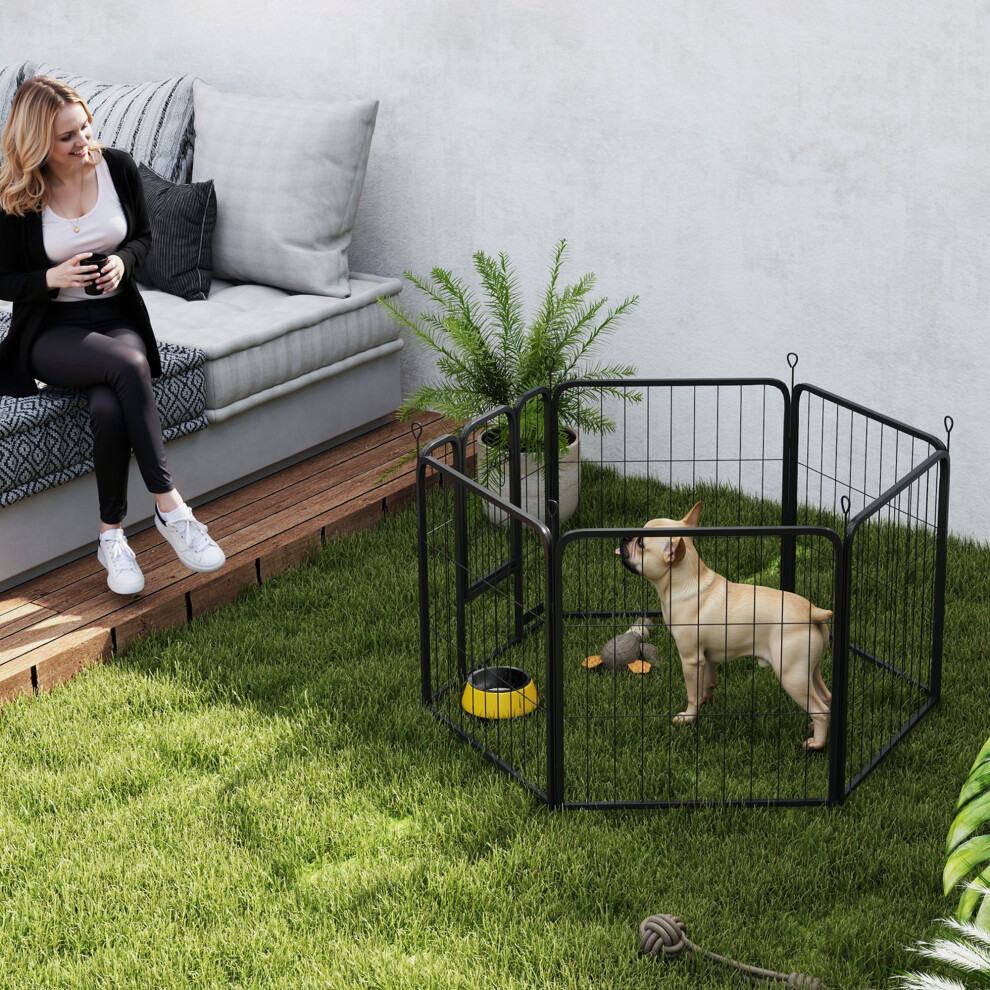 Pawhut Six-Panel Dog Playpen With Door, For Indoor, Outdoor, 60Cm Tall