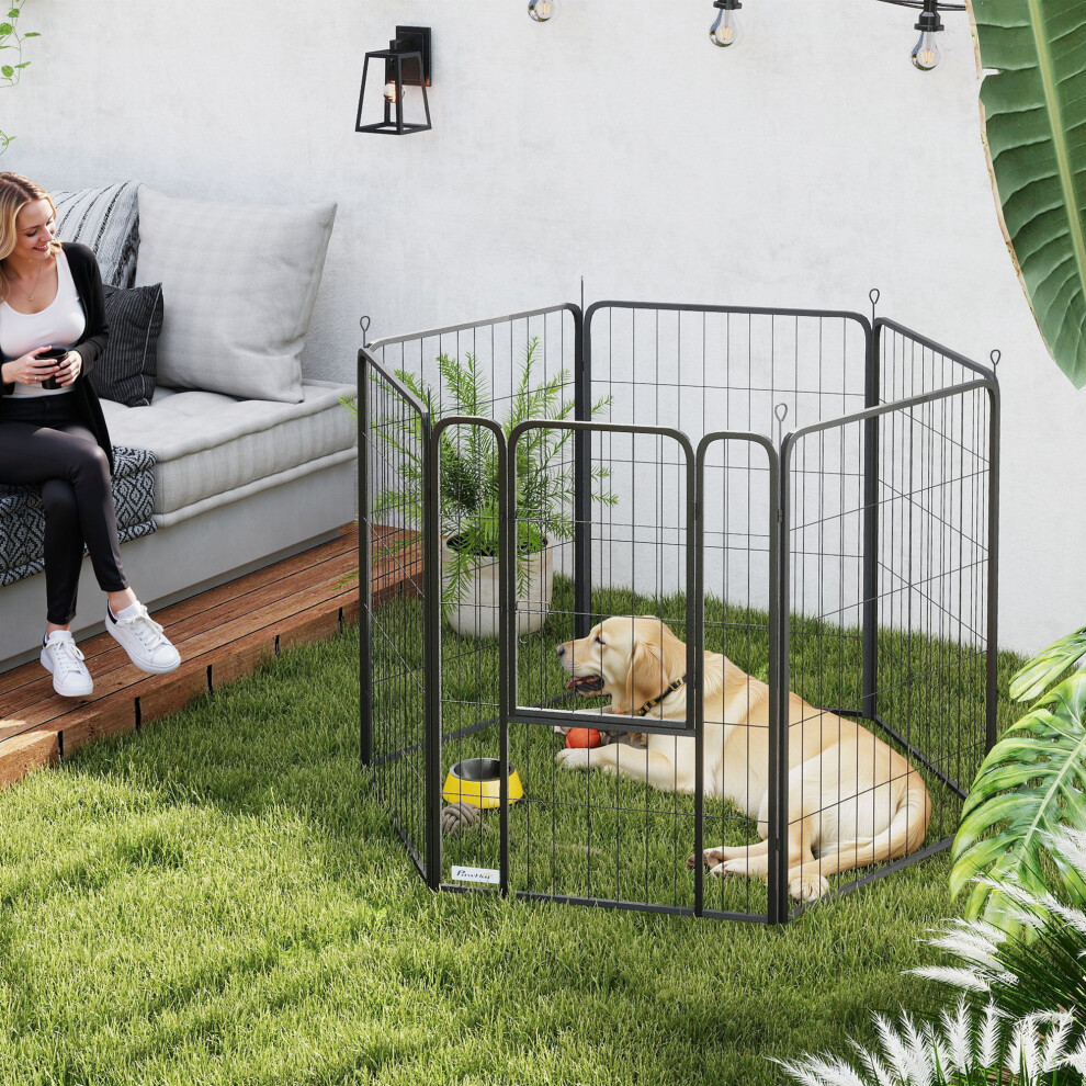 Pawhut Six-Panel Dog Playpen With Door, For Indoor, Outdoor, 100Cm Tall