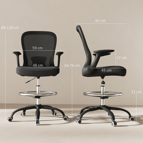 Homcom HOMCOM Mesh Draughtsman Chair, Ergonomic Drafting Chair, Black 2