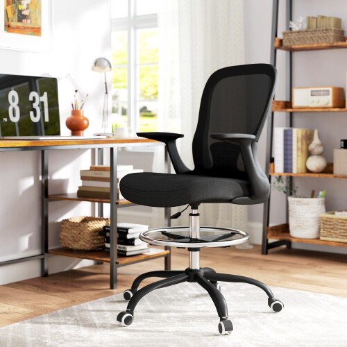 Homcom HOMCOM Mesh Draughtsman Chair, Ergonomic Drafting Chair, Black
