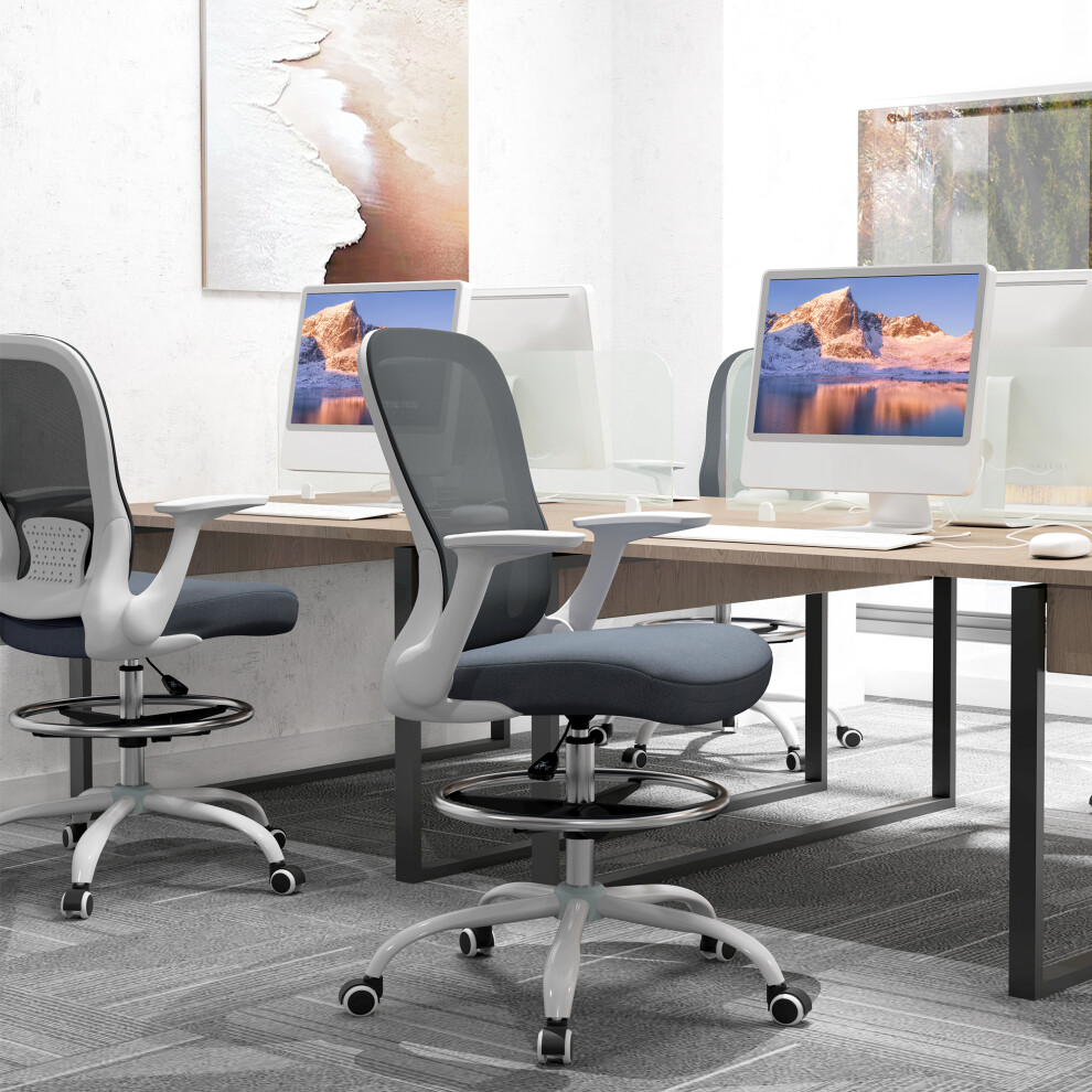 Homcom Mesh Draughtsman Chair, Ergonomic Drafting Chair, Grey