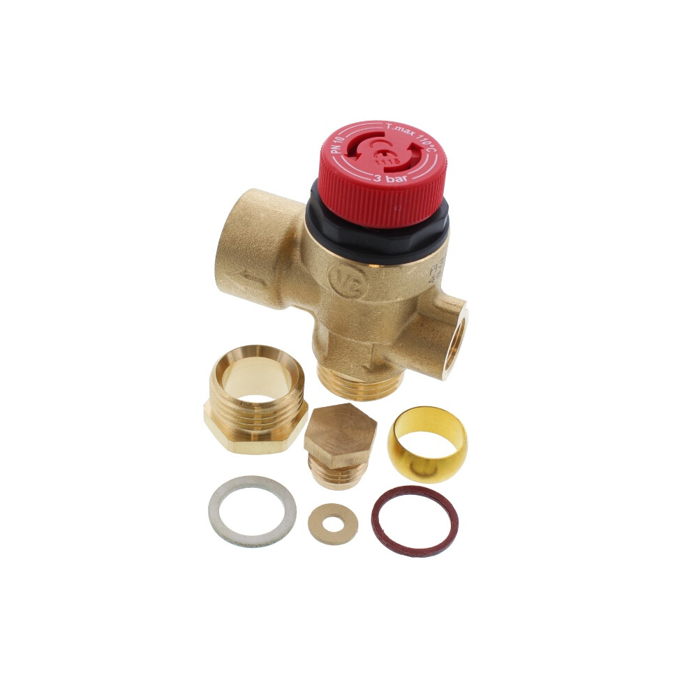 Worcester Bosch Boiler Pressure Relief Valve (PRV) - 1/2" x 15mm x 1/8" - 87161424160