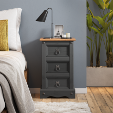 Corona Charcoal Bedside Cabinet Narrow Dark Grey Wooden Pine
