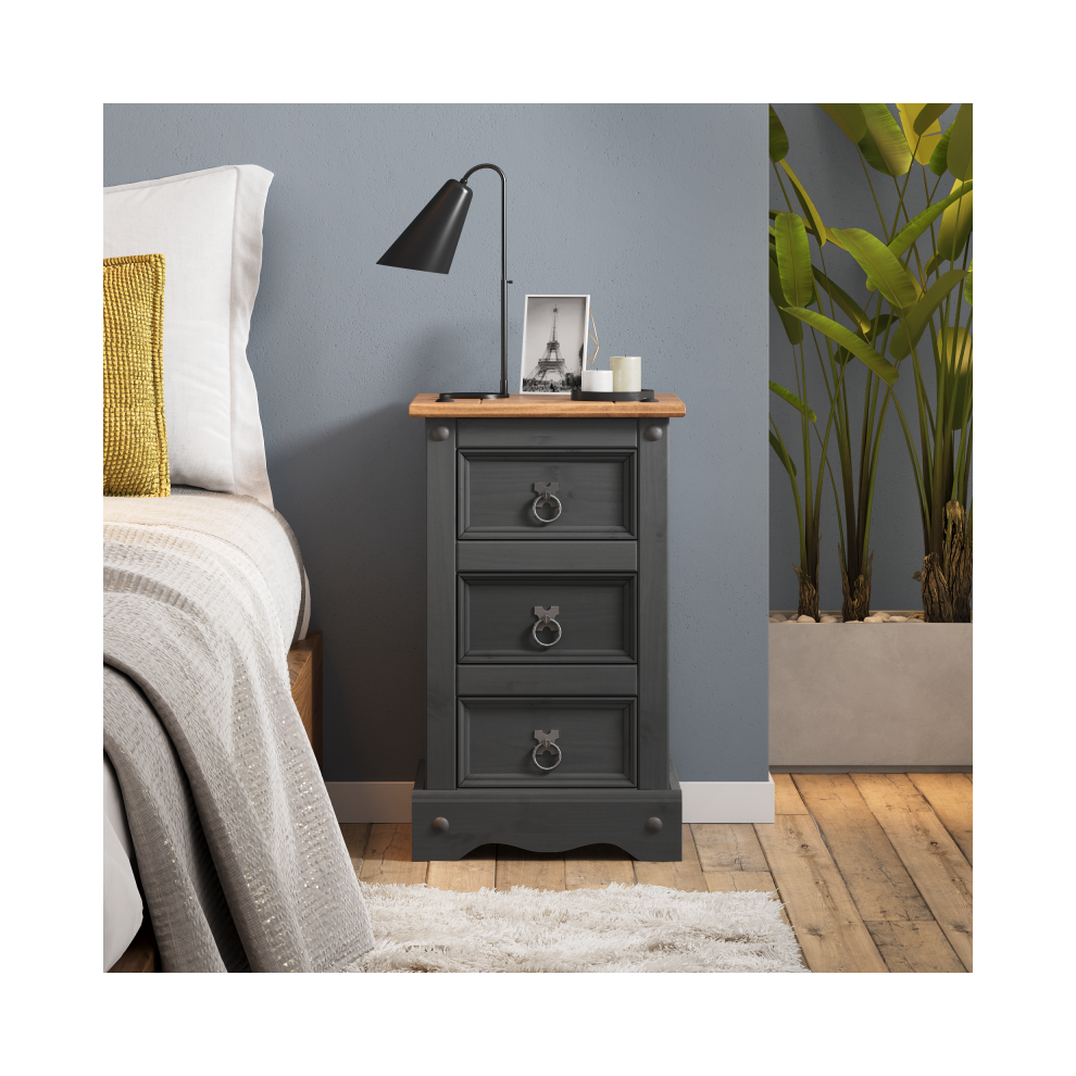 Mercers Furniture Corona Charcoal Bedside Cabinet Narrow Dark Wooden Pine Grey
