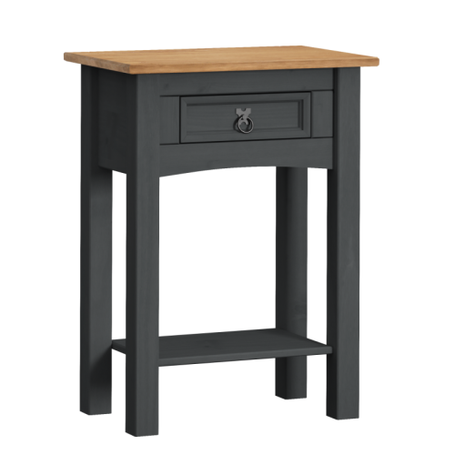 Mercers Furniture Mercers Corona Charcoal 1 Drawer Console Table - Solid Pine, Antique Waxed Top, Lower Shelf 1