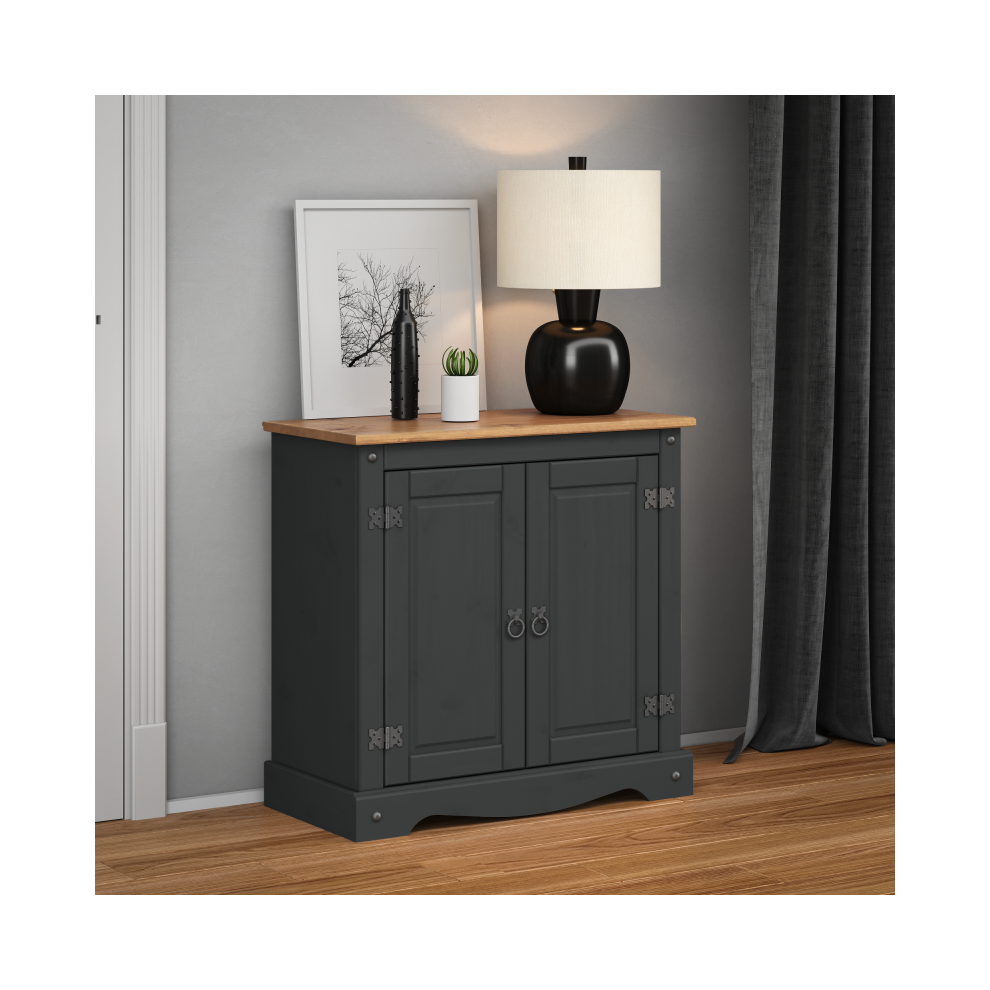 Mercers Furniture Corona Charcoal 2 Door Cupboard Sideboard Dark Grey Wooden Pine