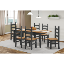 Corona Charcoal Large Extending Table & 6 Chairs Set Wooden Pine