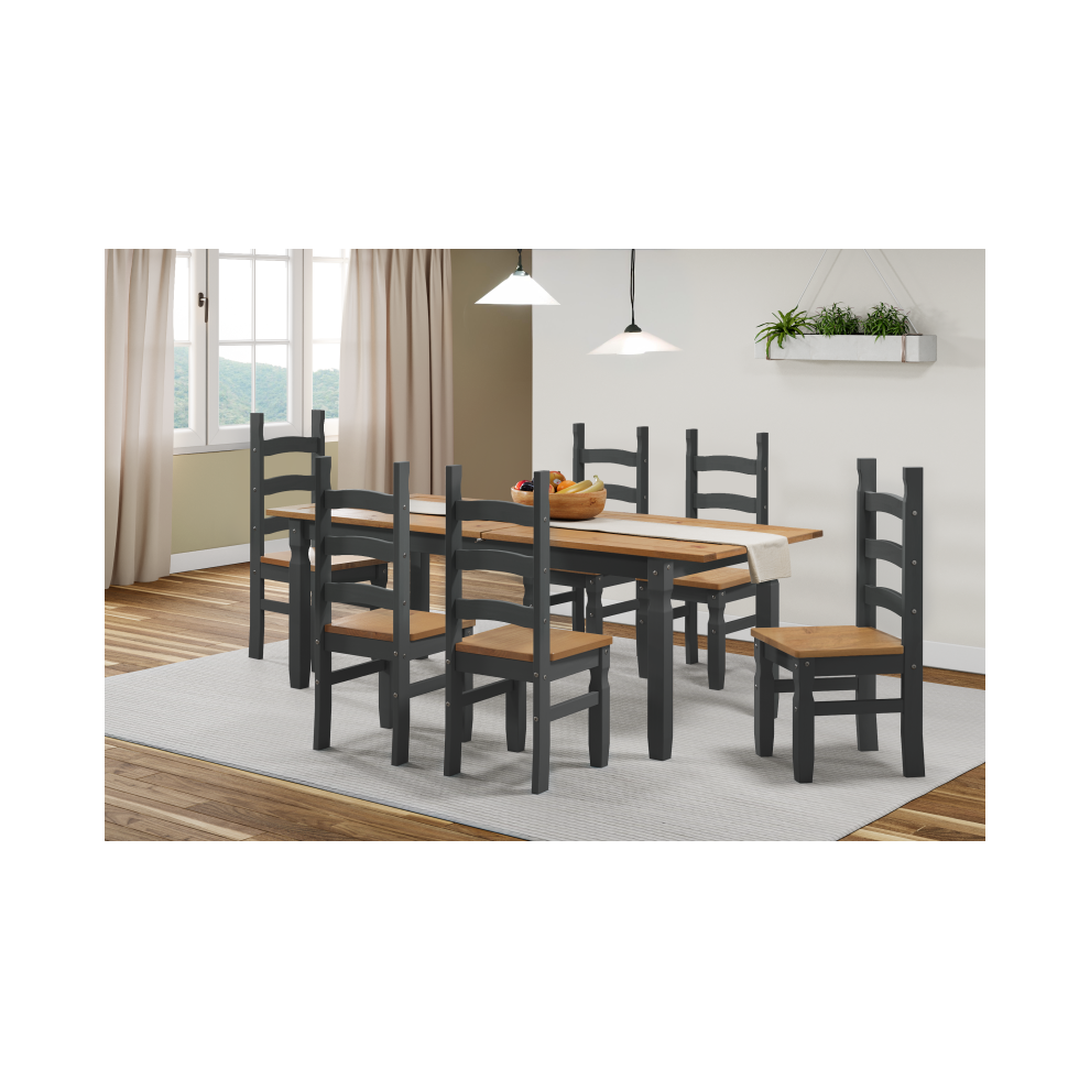Mercers Furniture Corona Charcoal Large Extending Table & 6 Chairs Set Wooden Pine