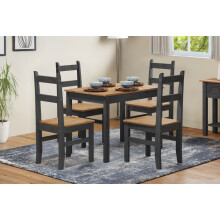 Corona Charcoal Budget Dining Set Table and 4 Chairs Solid Wood Pine Wooden Dark Grey