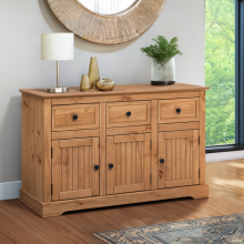 Country Antique 3 Door Sideboard Solid Wood Pine Wooden