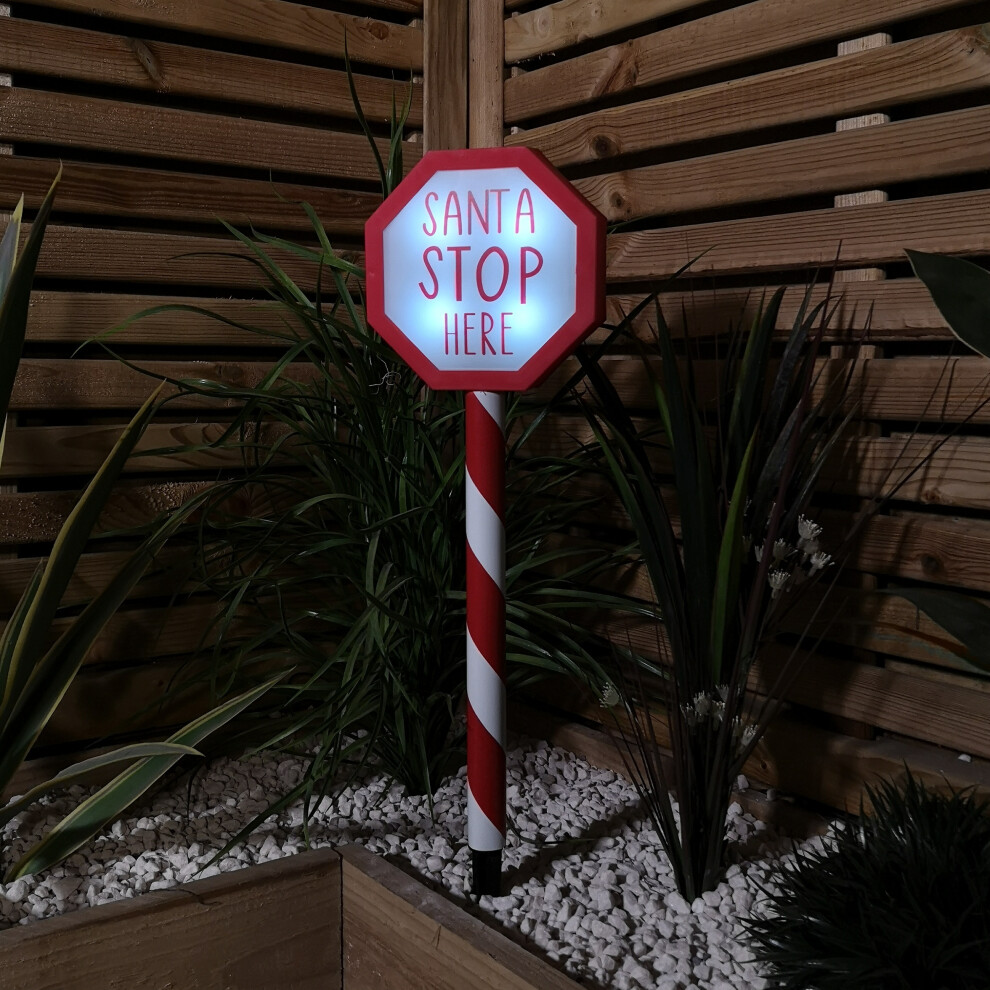 Samuel Alexander 55cm LED Santa Stop Here Christmas Sign - Battery Operated, Cool White Lights - Image 2