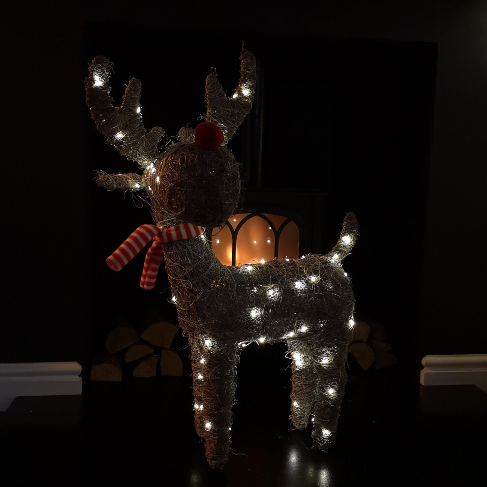 Rackhams White 71Cm Battery Operated Rattan Woven Comet Reindeer With Warm Leds - Image 4