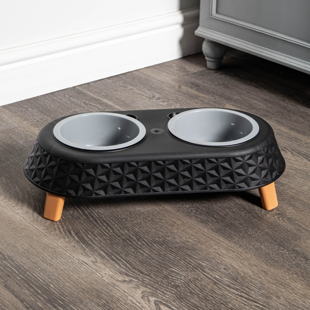 Samuel Alexander 16Cm X 9Cm Plastic Raised Double Pet Bowl Feeding Station With Stand Black