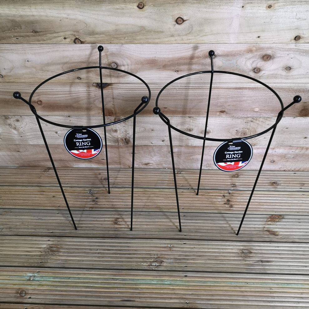 Samuel Alexander 2 Pack Of Tom Chambers Cottage Heavy Duty Metal Steel Herbaceous Garden Plant Support Ring 60Cm X 35Cm Black