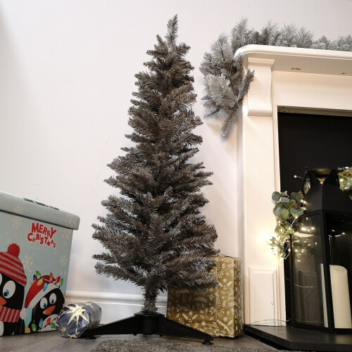 Samuel Alexander 4ft (120cm) Snowtime Wrapped Pencil Pine Grey Tree with 168 Tips